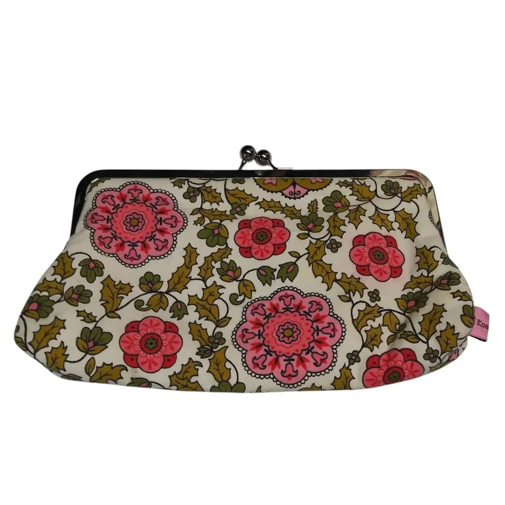 Pink Koala Retro Paisley Floral Pink and Green Clutch Kiss Lock